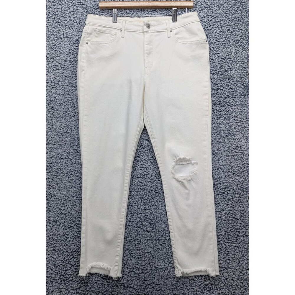 Levis 721 High Rise Skinny Crop Jeans Size 33 Distressed Bohemian Raw Hem White